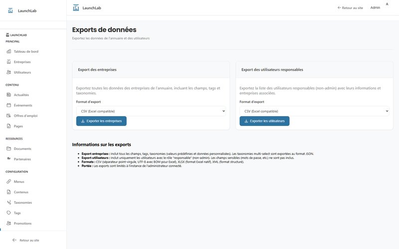 Interface d'export de l'annuaire Tissely (CSV, JSON, XML)