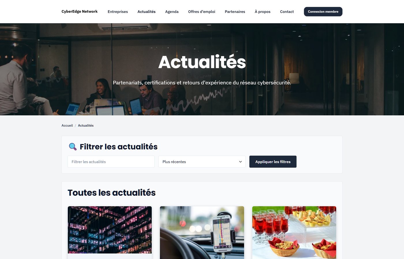 Interface des actualités du réseau Tissely en situation