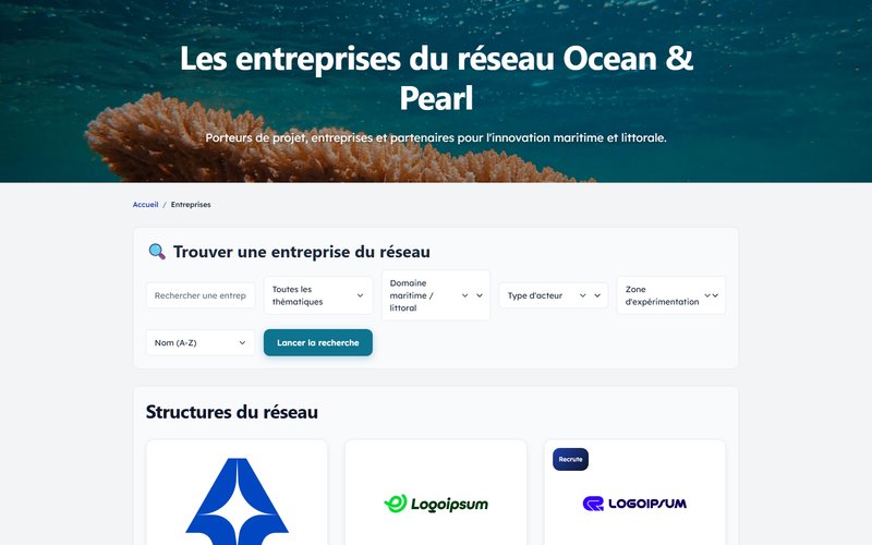 Interface Tissely : annuaire, recherche et filtres