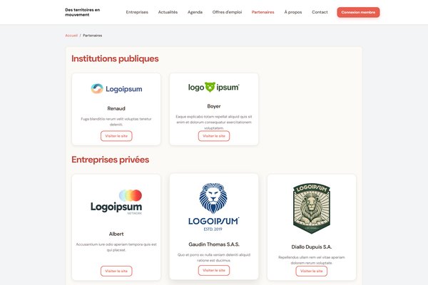 Page partenaires Tissely - liste et catégories